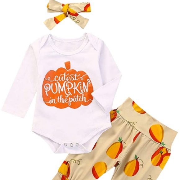 Other - Baby Girl Halloween Pumpkin Romper Set